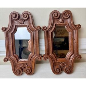 Vintage Faux Wood Wall Mirrors Set Brown Scrollwork Farmhouse Cotagecore Gallery